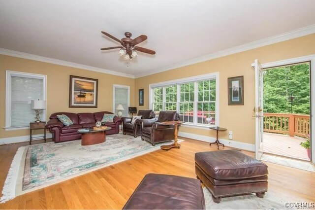 1638 Fallen Timber Trl, Powhatan, VA 23139 - living room featuring wood finished floors, crown molding, and ceiling fan