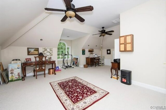 1638 Fallen Timber Trl, Powhatan, VA 23139 - carpeted office with ceiling fan and vaulted ceiling