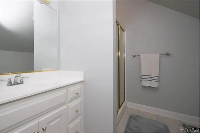 1638 Fallen Timber Trl, Powhatan, VA 23139 - bathroom with vanity, a shower stall, and tile patterned flooring