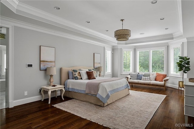 923 Merchant Lee Pl, Manakin Sabot, VA 23103 - bedroom featuring a tray ceiling, multiple windows, dark wood-style floors, and ornamental molding