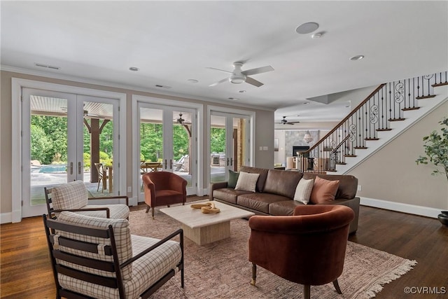 923 Merchant Lee Pl, Manakin Sabot, VA 23103 - living area featuring french doors, ceiling fan, healthy amount of natural light, and ornamental molding