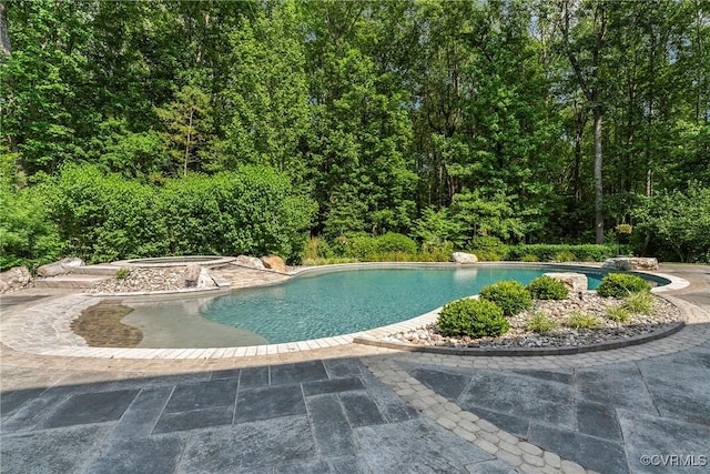 923 Merchant Lee Pl, Manakin Sabot, VA 23103 - outdoor pool featuring a wooded view and a patio