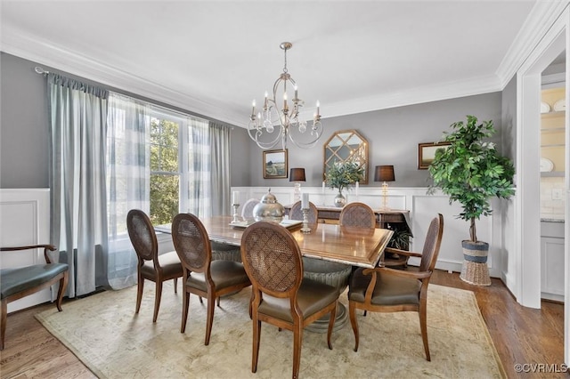 5154 Lake Summer Loop, Moseley, VA 23120 - dining space featuring a chandelier, ornamental molding, wood finished floors, and wainscoting