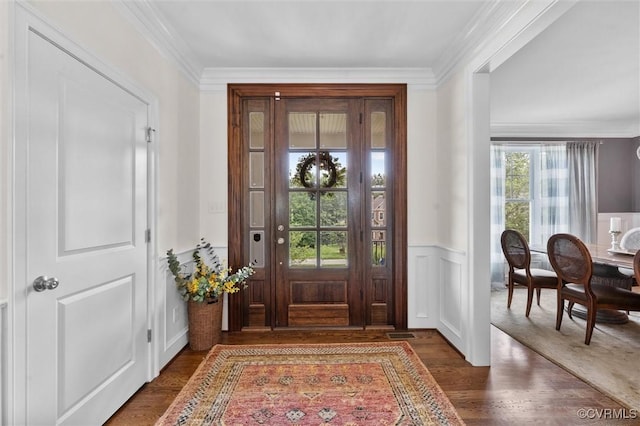 5154 Lake Summer Loop, Moseley, VA 23120 - entryway featuring dark wood-style flooring, wainscoting, crown molding, and a decorative wall