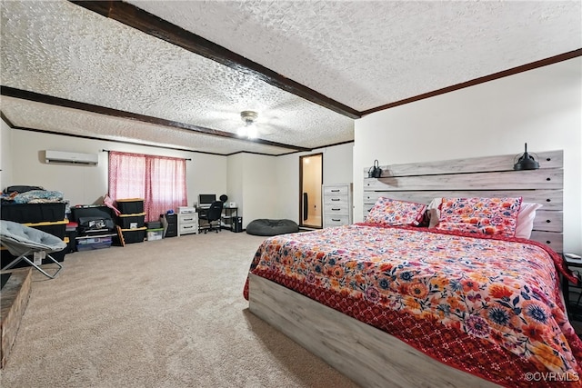 1593 Baxter Rd, Prince George, VA 23875 - bedroom with a wall mounted AC, a textured ceiling, carpet floors, and ornamental molding
