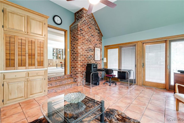 12103 Wexwood Pl, North Chesterfield, VA 23236 - office with lofted ceiling, a ceiling fan, and light tile patterned flooring