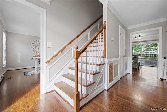 2801 Aspinwald Dr, Henrico, VA 23233 - staircase with ornamental molding and wood finished floors