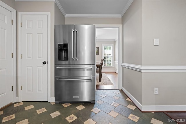 2801 Aspinwald Dr, Henrico, VA 23233 - kitchen with high quality fridge, crown molding, and dark stone finish flooring