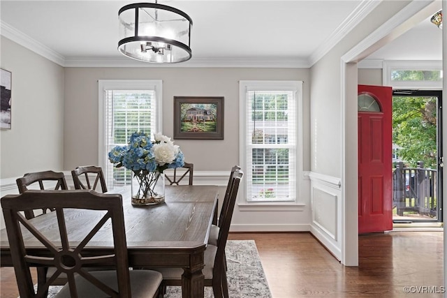 2801 Aspinwald Dr, Henrico, VA 23233 - dining space with a chandelier, plenty of natural light, wood finished floors, and crown molding