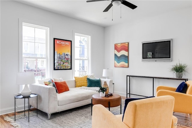 18 W 29th St, Richmond, VA 23223 - living room with wood finished floors and ceiling fan