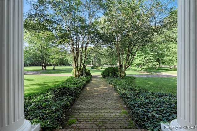 985 Kingston Ln, North, VA 23128 - view of property's community featuring a lawn and view of wooded area