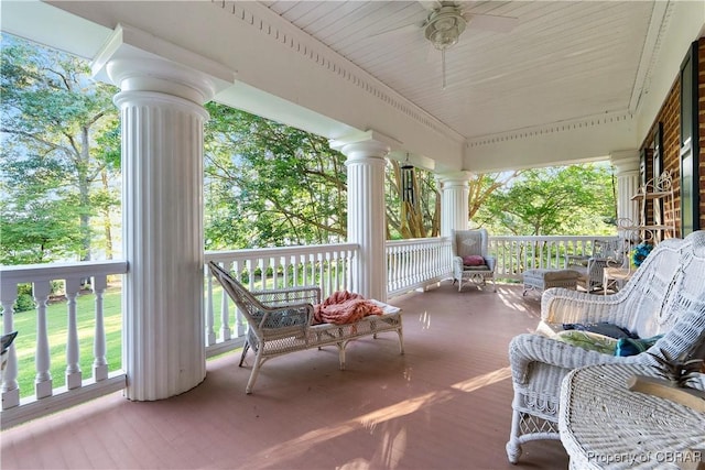 985 Kingston Ln, North, VA 23128 - wooden porch featuring a ceiling fan