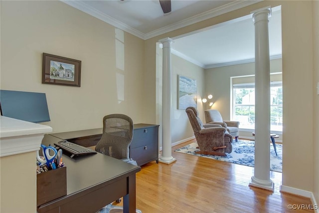 8750 Springwater Dr, Henrico, VA 23228 - office with ornate columns, wood finished floors, and crown molding