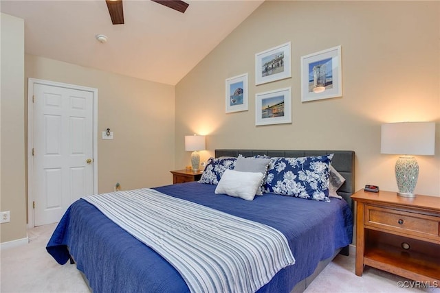 8750 Springwater Dr, Henrico, VA 23228 - bedroom featuring carpet flooring, vaulted ceiling, and ceiling fan