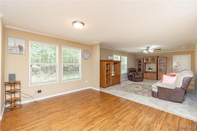 3737 Shelton Store Rd, Buckingham, VA 23921 - living area with light wood-style flooring, crown molding, and ceiling fan