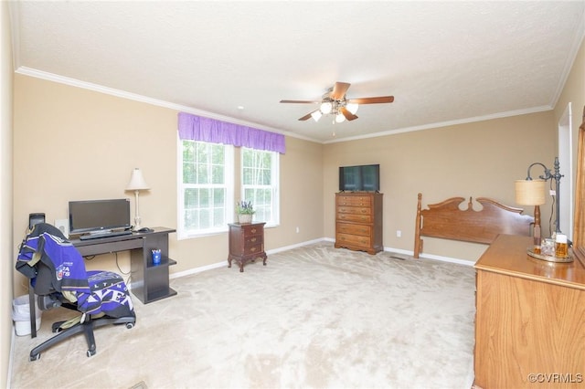 3737 Shelton Store Rd, Buckingham, VA 23921 - office with carpet, a ceiling fan, and ornamental molding