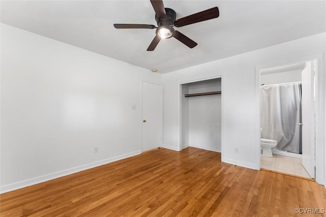 5425 Germain Rd, Richmond, VA 23224 - unfurnished bedroom featuring light wood-style floors, a closet, ensuite bath, and ceiling fan