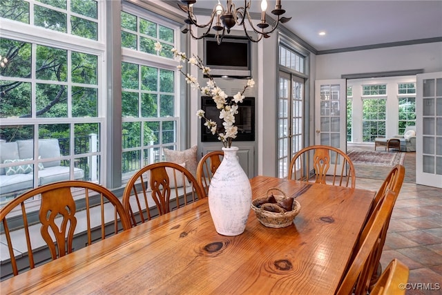 99 Walnut Hills Dr, Williamsburg, VA 23185 - dining room featuring a chandelier and crown molding