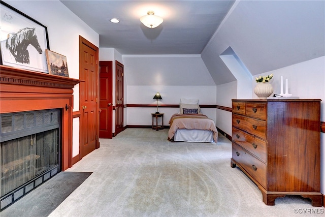 99 Walnut Hills Dr, Williamsburg, VA 23185 - bedroom with light colored carpet, a fireplace with flush hearth, and recessed lighting