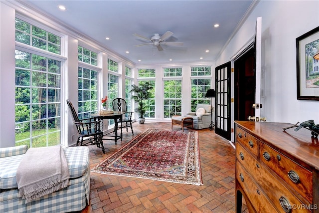 99 Walnut Hills Dr, Williamsburg, VA 23185 - sunroom / solarium with french doors, crown molding, recessed lighting, and brick floors