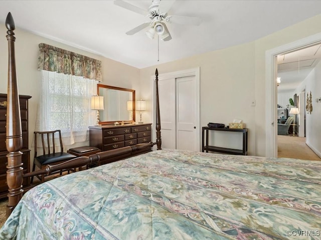 5913 Ridge Rd, Henrico, VA 23227 - carpeted bedroom featuring attic access, a closet, and a ceiling fan