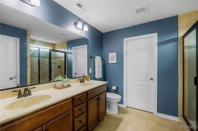 8838 Rushbrooke Ln, Mechanicsville, VA 23116 - bathroom featuring a stall shower, double vanity, and tile patterned flooring