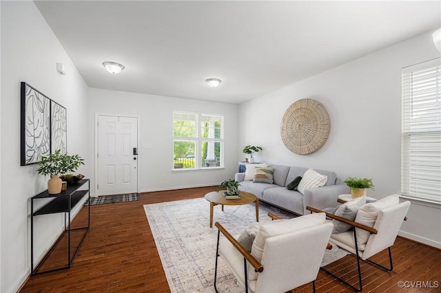 8838 Rushbrooke Ln, Mechanicsville, VA 23116 - living room featuring dark wood-style floors and baseboards