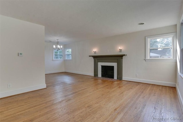 727 Teach St, Hampton, VA 23661 - unfurnished living room featuring a chandelier, wood finished floors, and a fireplace with flush hearth