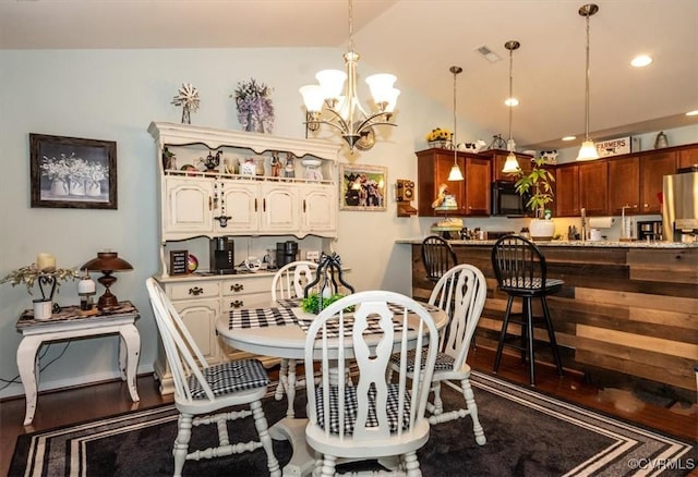 696 Anne Ln, Aylett, VA 23009 - dining room with a chandelier, wood finished floors, recessed lighting, and lofted ceiling