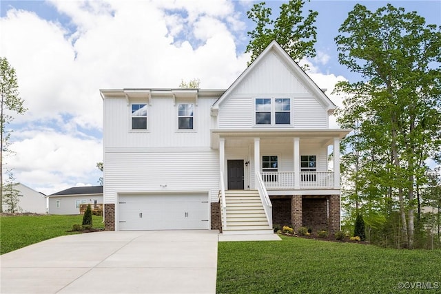 3409 Marwick Ln, Richmond, VA 23234 - view of front of home featuring brick siding, stairs, a garage, and covered porch