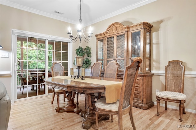138 Carriage Point Ln, Glen Allen, VA 23059 - dining space with a chandelier, light wood-type flooring, and ornamental molding