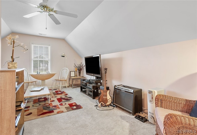 138 Carriage Point Ln, Glen Allen, VA 23059 - carpeted living room with vaulted ceiling and ceiling fan
