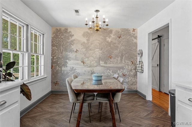 2226 Highland Dr, Powhatan, VA 23139 - dining area featuring a chandelier and a barn door