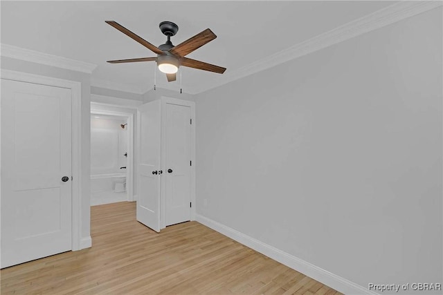 366 Patterson Rd, Mattaponi, VA 23110 - unfurnished bedroom featuring light wood-type flooring, ornamental molding, and ceiling fan