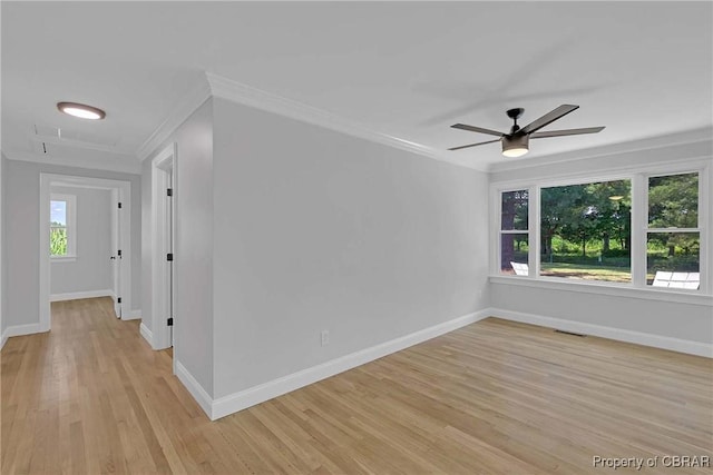 366 Patterson Rd, Mattaponi, VA 23110 - spare room featuring a ceiling fan, light wood finished floors, and crown molding