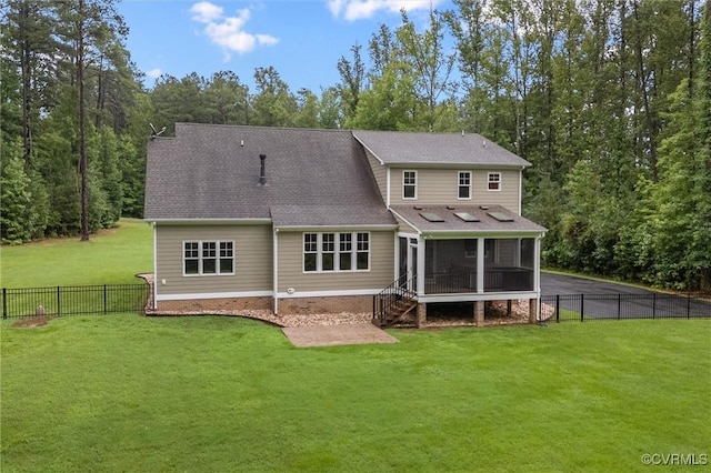 11499 Jack Ln, Hanover, VA 23146 - rear view of property with a sunroom, a fenced backyard, roof with shingles, and a patio area
