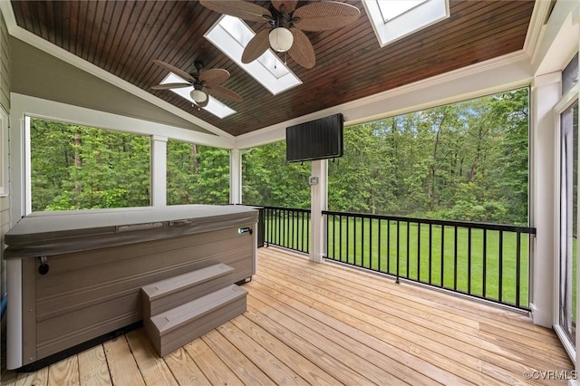 11499 Jack Ln, Hanover, VA 23146 - deck with a hot tub, ceiling fan, and a lawn