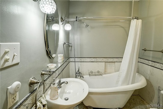 1410 W Clay St, Richmond, VA 23220 - full bathroom featuring tile walls and a wainscoted wall