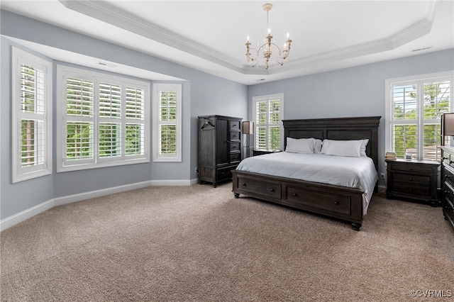 16507 Hannington Dr, Midlothian, VA 23112 - bedroom featuring a raised ceiling, ornamental molding, a chandelier, and light carpet