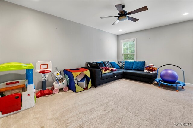 16507 Hannington Dr, Midlothian, VA 23112 - carpeted living room featuring a ceiling fan and recessed lighting
