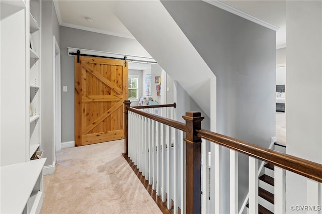 16507 Hannington Dr, Midlothian, VA 23112 - corridor with crown molding, an upstairs landing, and light carpet