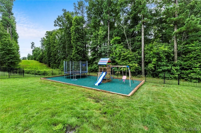 16507 Hannington Dr, Midlothian, VA 23112 - view of jungle gym featuring a trampoline and a fenced backyard