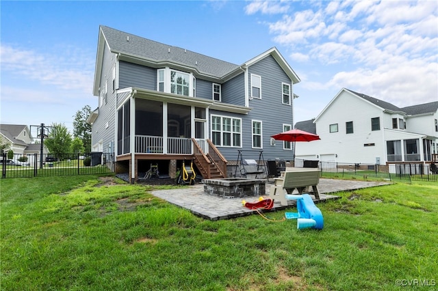 16507 Hannington Dr, Midlothian, VA 23112 - back of property with a sunroom, a patio area, and a fenced backyard