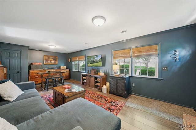 4619 Otterdale Rd, Moseley, VA 23120 - living area featuring wood finished floors and ornamental molding