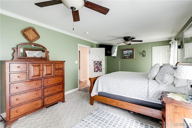 698 Quail Crossing Rd, Burkeville, VA 23922 - bedroom with crown molding, light colored carpet, and ceiling fan