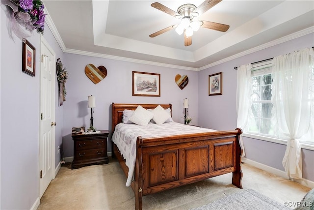 698 Quail Crossing Rd, Burkeville, VA 23922 - bedroom featuring light colored carpet, a raised ceiling, crown molding, and ceiling fan