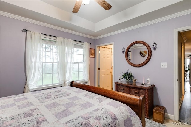698 Quail Crossing Rd, Burkeville, VA 23922 - carpeted bedroom featuring a raised ceiling, ceiling fan, crown molding, and attic access