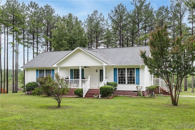 698 Quail Crossing Rd, Burkeville, VA 23922 - view of front facade featuring a porch, a front lawn, roof with shingles, and stairs