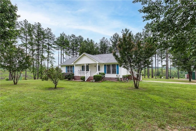 698 Quail Crossing Rd, Burkeville, VA 23922 - ranch-style home featuring covered porch, a front lawn, and roof with shingles