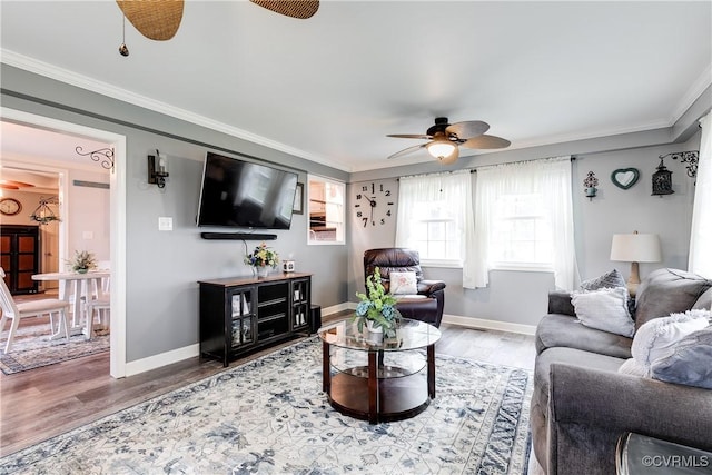 698 Quail Crossing Rd, Burkeville, VA 23922 - living area with a ceiling fan, wood finished floors, and ornamental molding